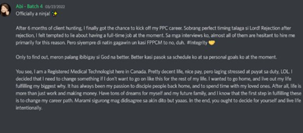 Student career change testimonial